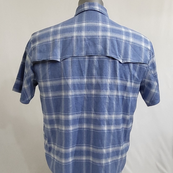 Huk Mens Performance Fishing Shirt Short Sleeve Snap Buttons  Size XL Blue Plaid - Picture 2 of 7